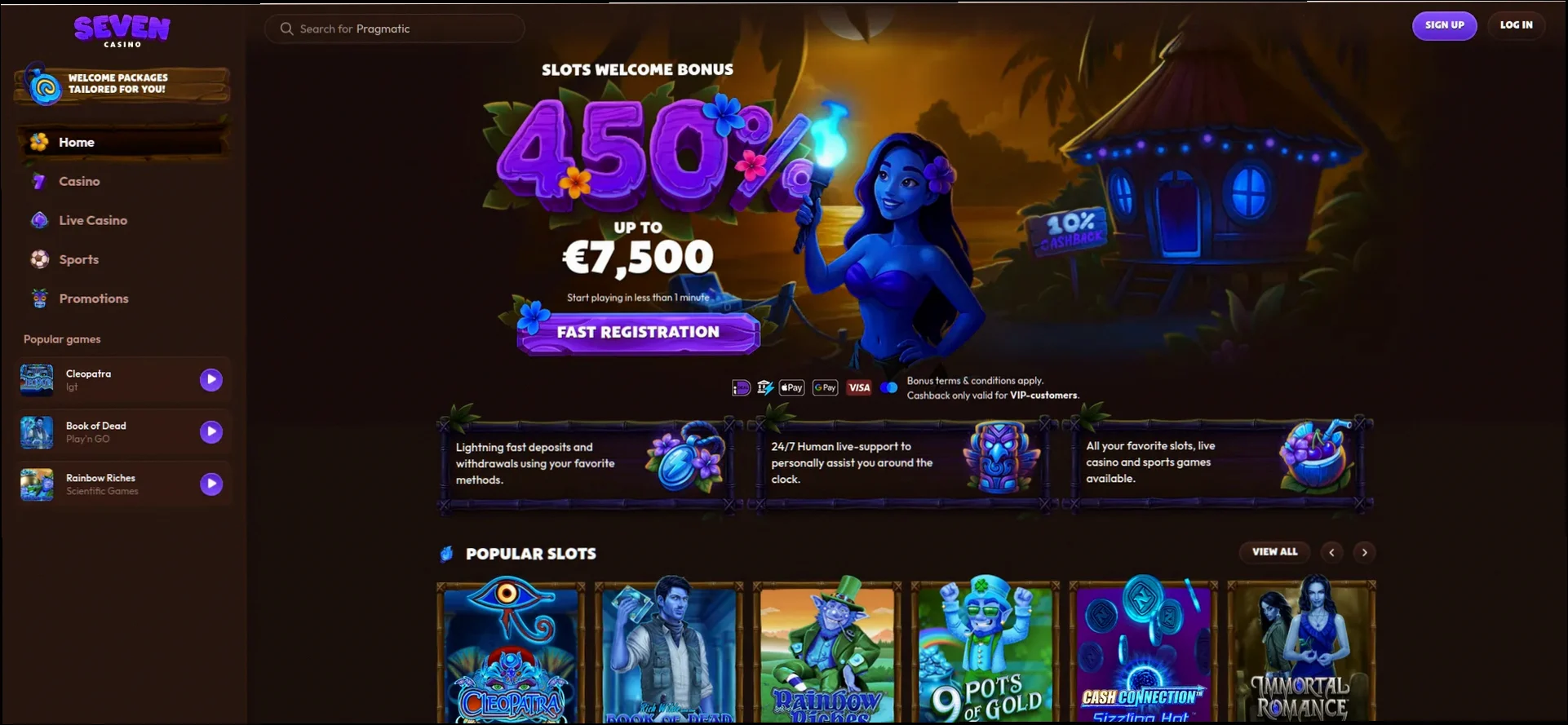 Seven Casino 450% welkomstbonus tot €7.500
